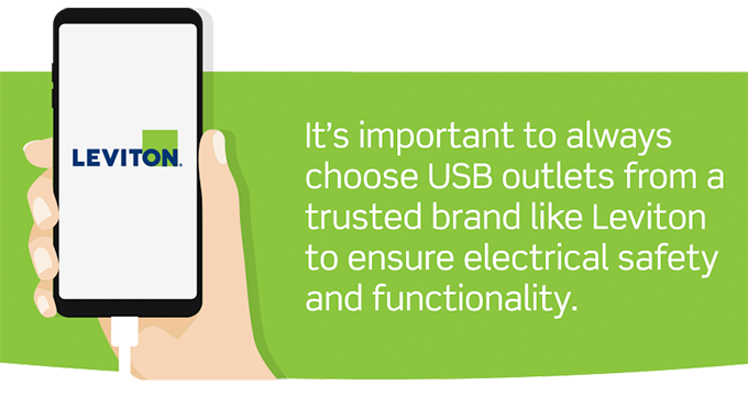 It's important to always choose USB outlets from a trusted brand like Leviton to ensure electrical safety and functionality.