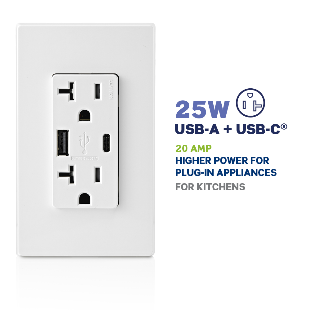 Leviton T5833 - 25W USB A/C 20 Amp Charger