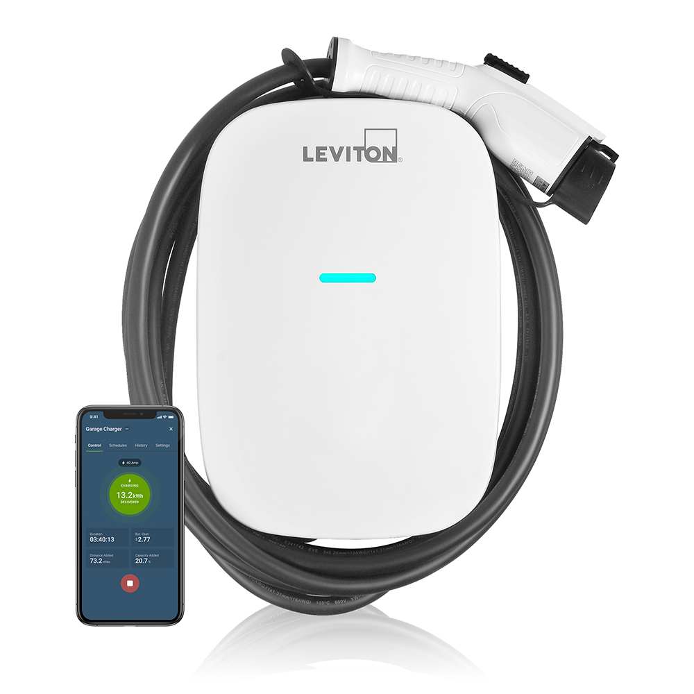 Product image for 32 Amp Level 2 Electric Vehicle Charging Station With Wi-Fi, Works with My Leviton App