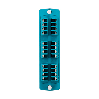 Product image for SDX Precision Molded Fiber Adapter Plate (AQUA), 50/125um Multimode Laser Optimized OM3/4, Quad LC, 24 fibers, Zirconia Ceramic Sleeve