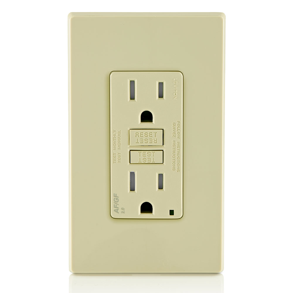 Product image for 15 Amp, Self Test, Tamper-Resistant Dual-Function AFCI/GFCI Outlet with LED Indicator Light