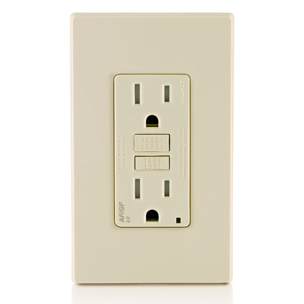 Product image for 15 Amp, Self Test, Tamper-Resistant Dual-Function AFCI/GFCI Outlet with LED Indicator Light