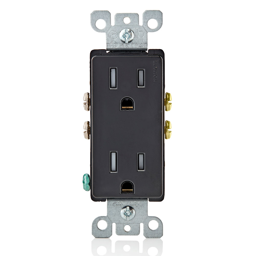 Product image for 15 Amp Decora Tamper-Resistant Duplex Outlet/Receptacle, Grounding, Black